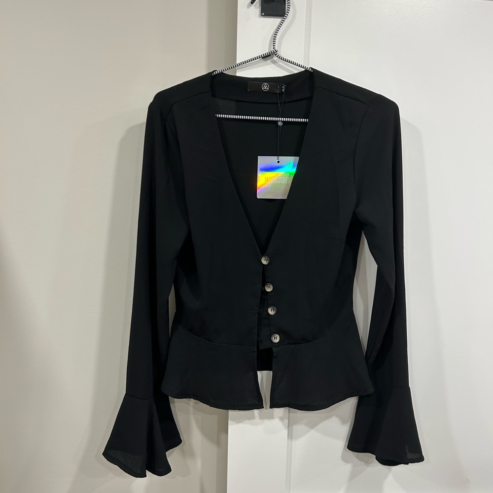Black low cut button up blouse